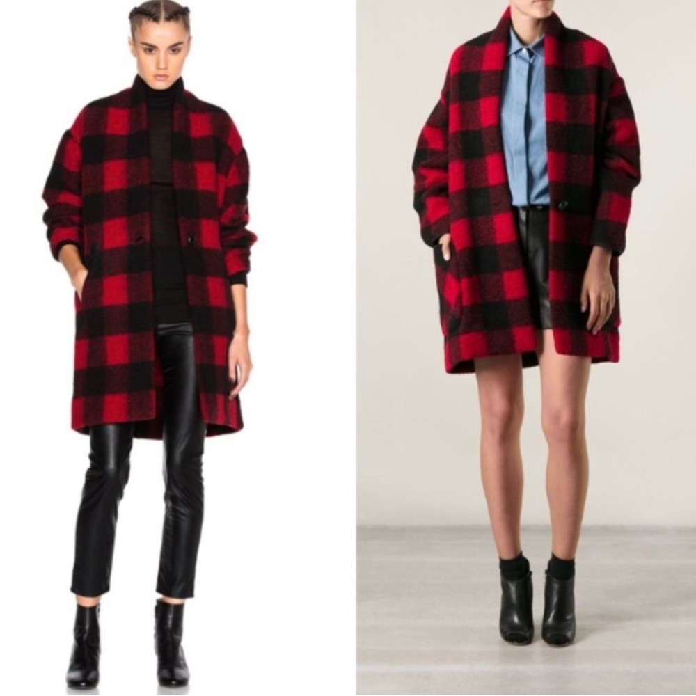 Isabel Marant toile Gabrie Plaid Wool Blend Coat
Red Black - Sz 36